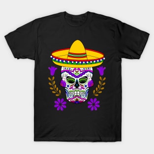 Purple Floral Cinco De Mayo Sugar Skull T-Shirt